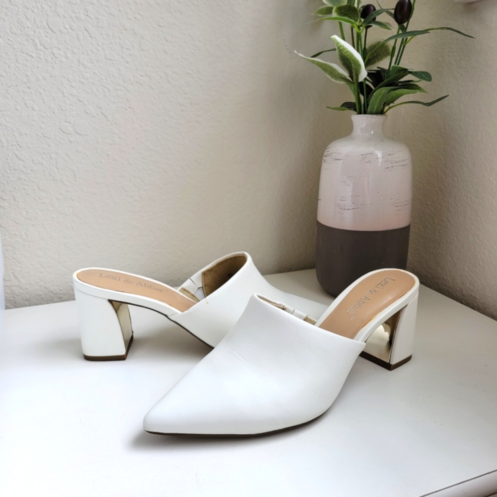 White heeled mules